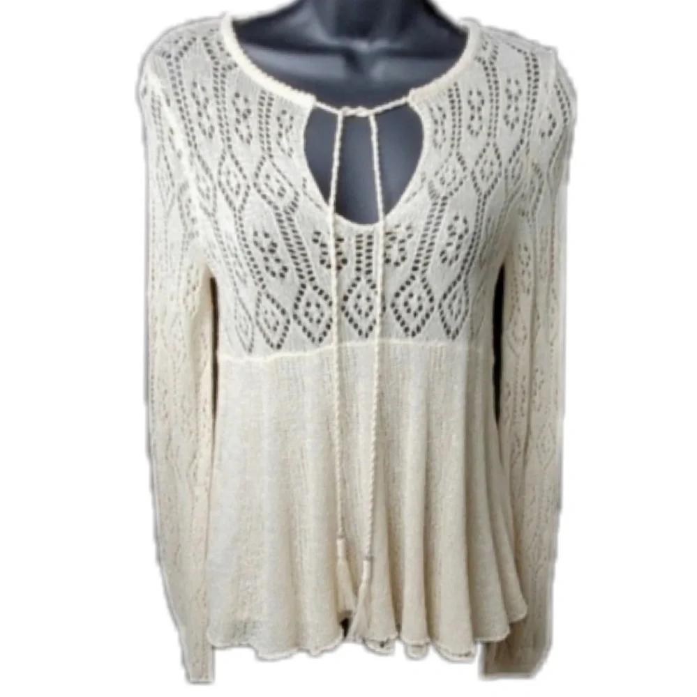 Free People Cream Crochet Knit Peasant Blouse